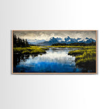 Mountain Reflection, Lake, Landscape, Framed Canvas Print, Nature Wall Art, Rustic Home Decor, Large Wall Art, Cabin Art, Gift Idea