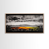Train Bridge, Dramatic Sky, Mountains, Framed Canvas Print, Moody Landscape, Black and White Art, Rustic Decor, Office Wall Art