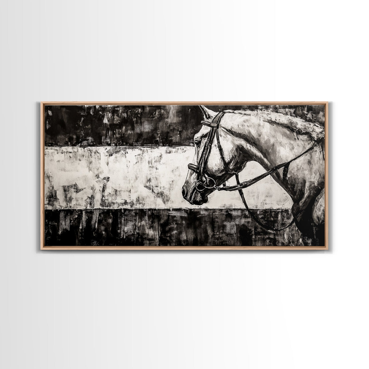 Monochrome Horse, Equestrian Wall Art, Canvas Print, Rustic Black and White Painting, Farmhouse Wall Decor, Western Wall Art