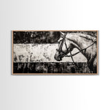 Monochrome Horse, Equestrian Wall Art, Canvas Print, Rustic Black and White Painting, Farmhouse Wall Decor, Western Wall Art