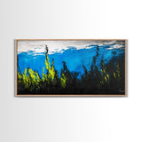 Underwater Seascape Painting, Blue and Yellow Canvas Print, Ocean Wall Art, Marine Decor, Vibrant Home Aesthetic, Framed Canvas Print