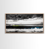 Ocean Wave Painting, Black and White Print, Modern Coastal Wall Decor, Seascape Art, Nautical Home Aesthetic, Framed Canvas Print