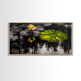 Lotus Pond, Serenity, Zen, Framed Canvas Print, Black and White Nature Art, Japanese Water Lily Decor, Minimalist Meditation Wall Art