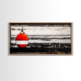Red Buoy, Nautical, Coastal, Framed Canvas Print, Black and White Beach Scene, Ocean Wall Art, Maritime Decor, Fisherman’s House Artwork