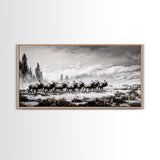 Elk, Wildlife, Mountain, Framed Canvas Print, Rustic Lodge Art, Winter Nature Scene, Cabin Wall Decor, Hunting Artwork, Western Aesthetic