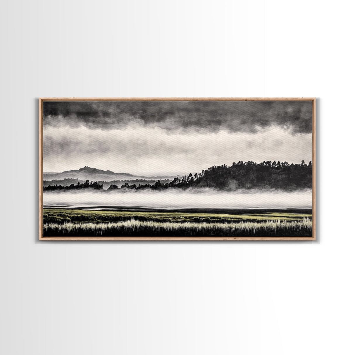 Misty Mountains, Black and White Art, Foggy Landscape, Canvas Print, Nature Wall Art, Minimalist Artwork, Bedroom Wall Decor