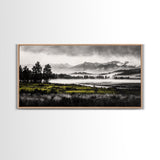 Foggy Forest, Mountain Landscape, Monochrome Wall Art, Framed Canvas Print, Modern Home Decor, Living Room Artwork, Nature Print