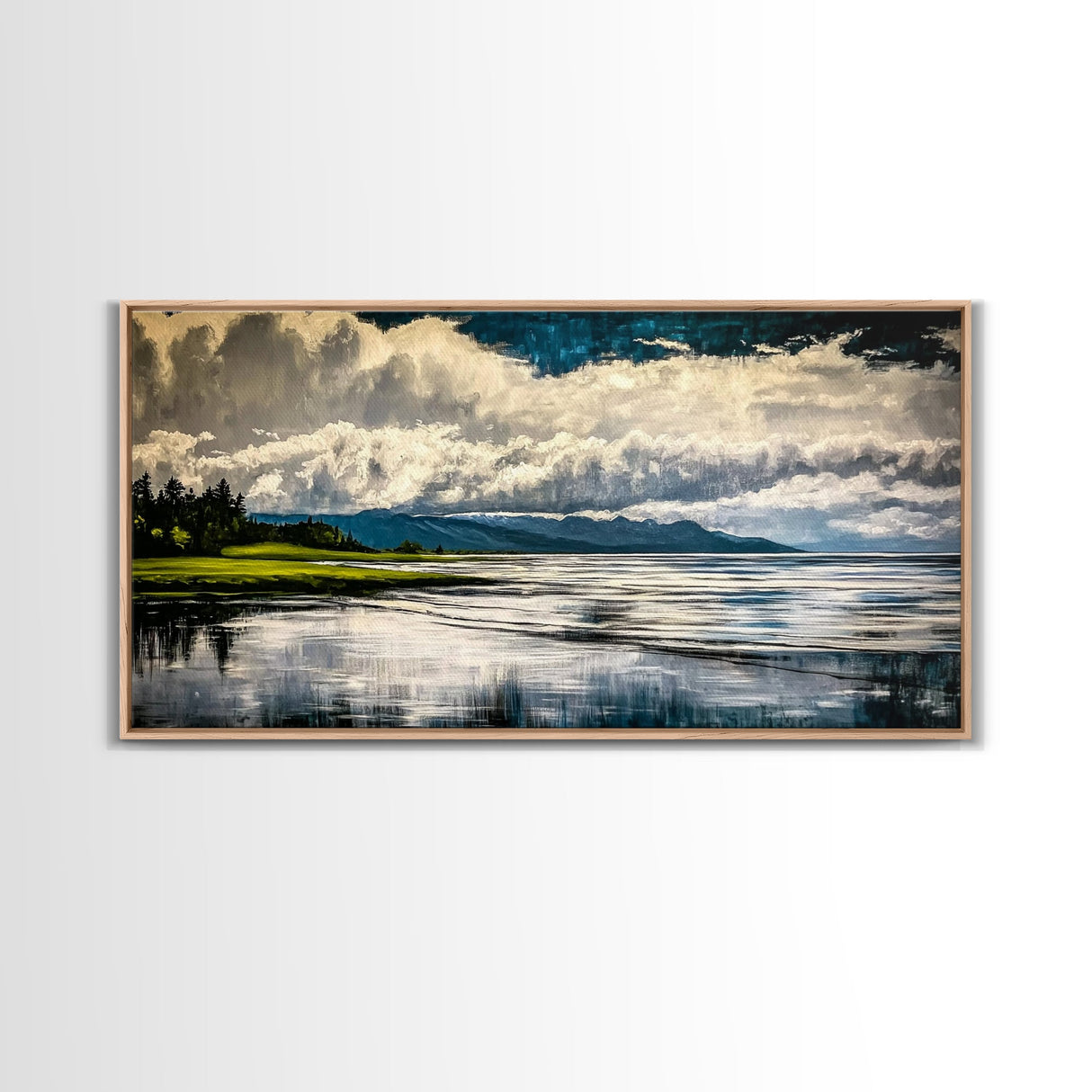 River Reflection, Scenic Water View, Serene Landscape, Framed Canvas Print, Large Nature Art, Modern Home Decor, Bedroom Wall Art