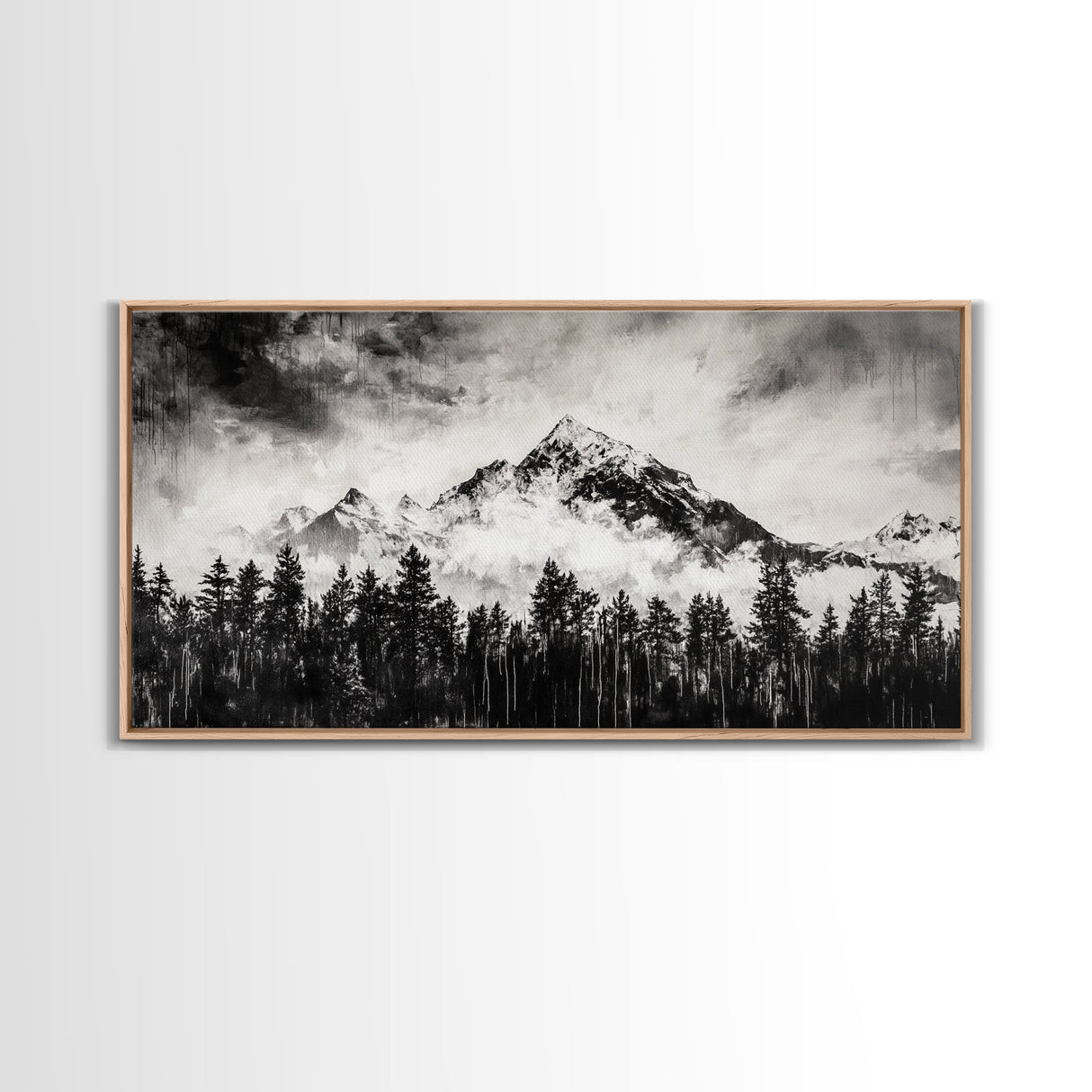 Mountain Landscape, Black and White, Framed Canvas Print, Nature Wall Art, Rustic Home Decor, Modern Farmhouse, Large Wall Art