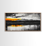 Sunset Reflection, Black and White, Framed Canvas Print, Nature Wall Art, Modern Landscape, Bold Decor, Living Room Art, Autumn Colors