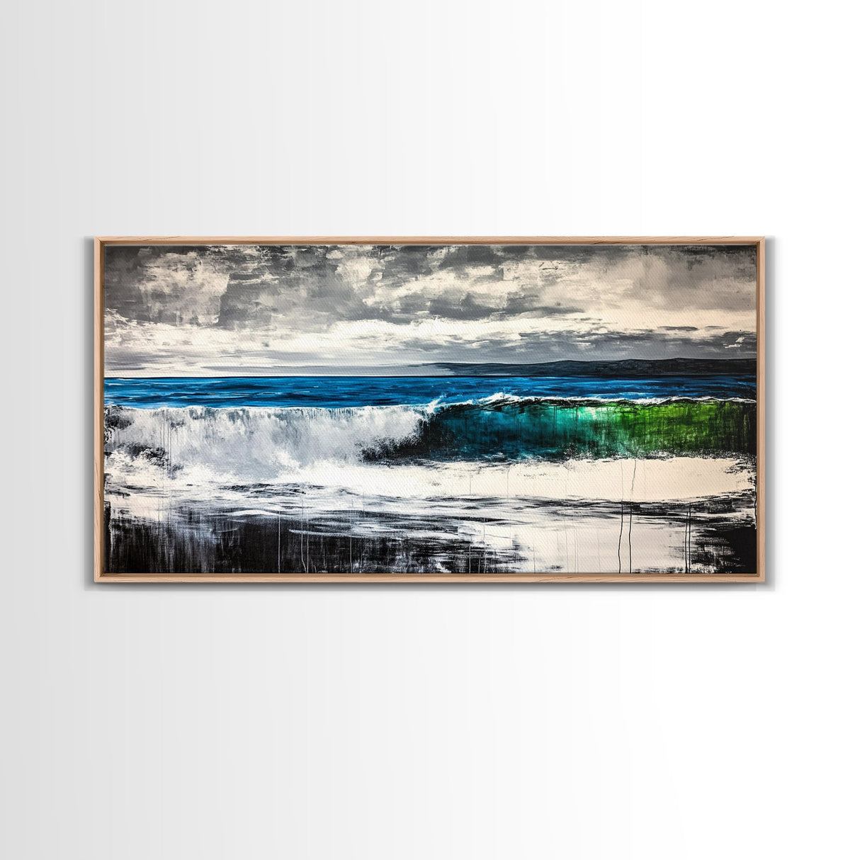 Ocean Waves, Blue and Green, Framed Canvas Print, Beach House Decor, Nautical Wall Art, Large Wall Art, Coastal Living, Modern Seascape