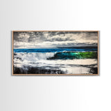 Ocean Waves, Blue and Green, Framed Canvas Print, Beach House Decor, Nautical Wall Art, Large Wall Art, Coastal Living, Modern Seascape