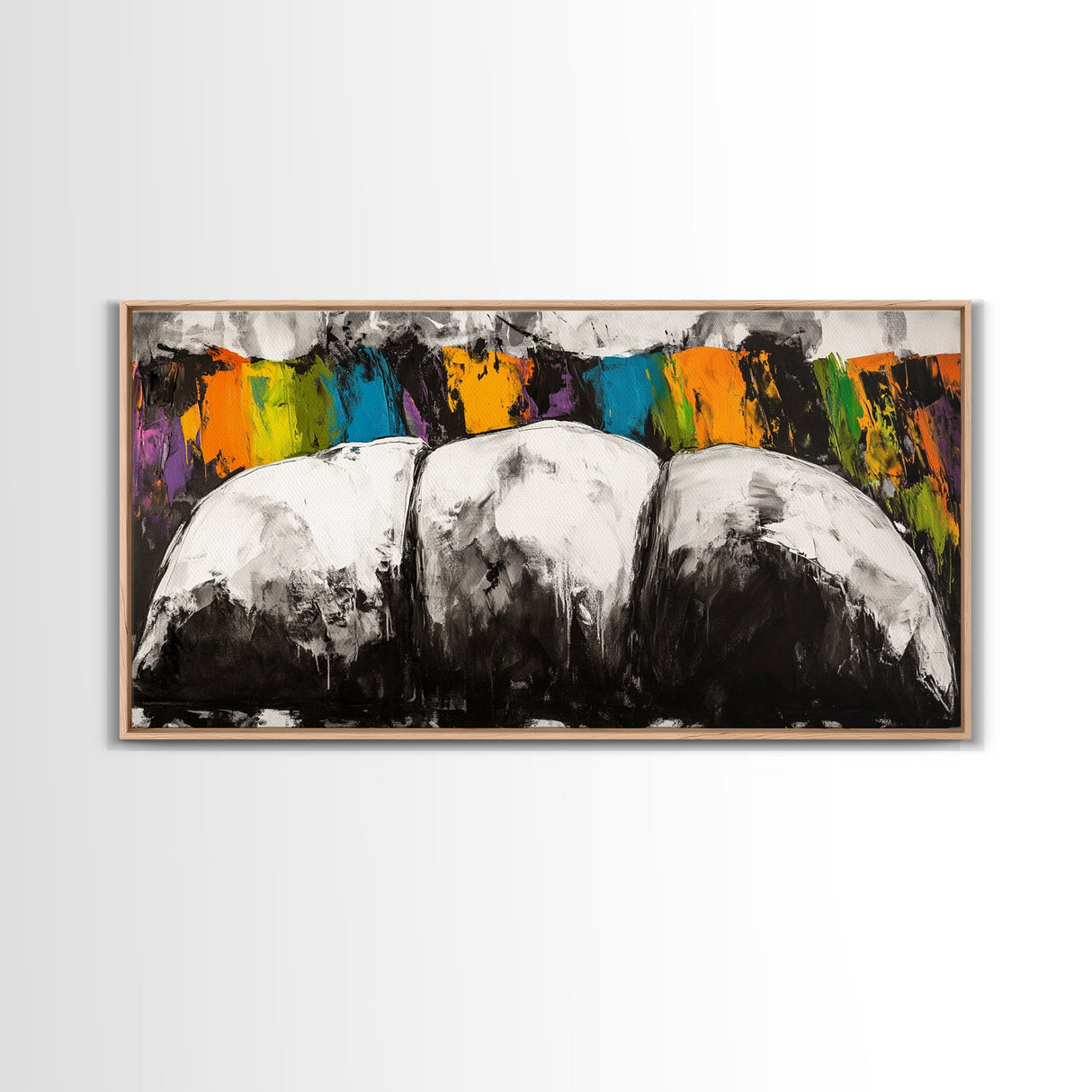 Abstract Mountains, Bold Color Landscape, Modern Art, Vibrant Nature Scene, Expressionist Painting, Living Room Decor, Framed Canvas Print