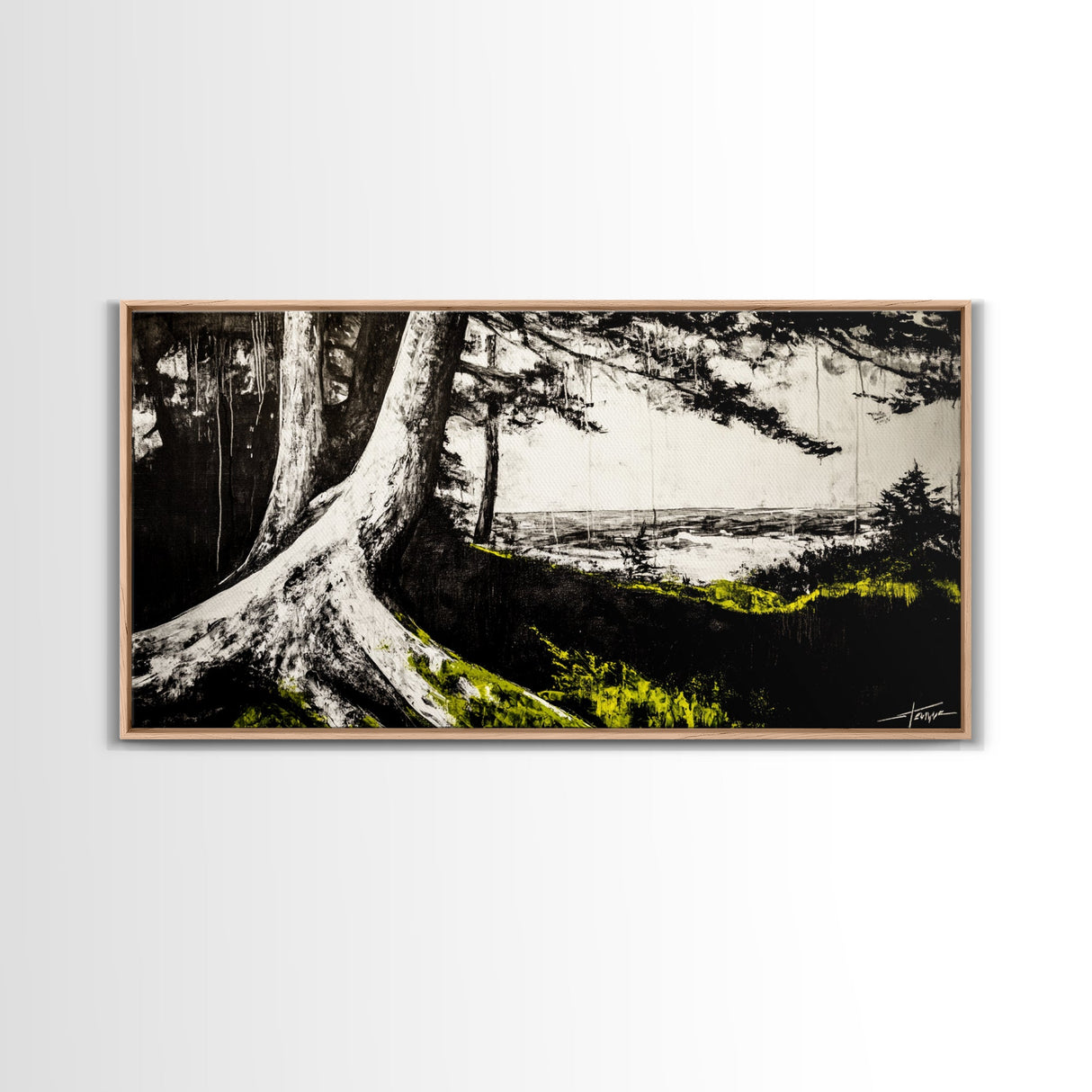 Forest Tree, Ocean View, Coastal Landscape, Canvas Print, Nature Wall Art, Black and White Art, Cabin Wall Decor, Rustic Wall Art