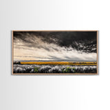 Open Field, Dramatic Sky, Autumn Horizon, Framed Canvas Print, Fall Landscape, Neutral Home Decor, Entryway Art, Rustic Wall Art
