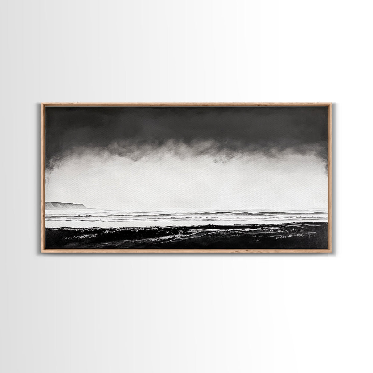 Foggy Ocean, Misty Beach, Black and White Minimalist, Canvas Print, Modern Wall Art, Bedroom Decor, Neutral Tones, Serene Seascape