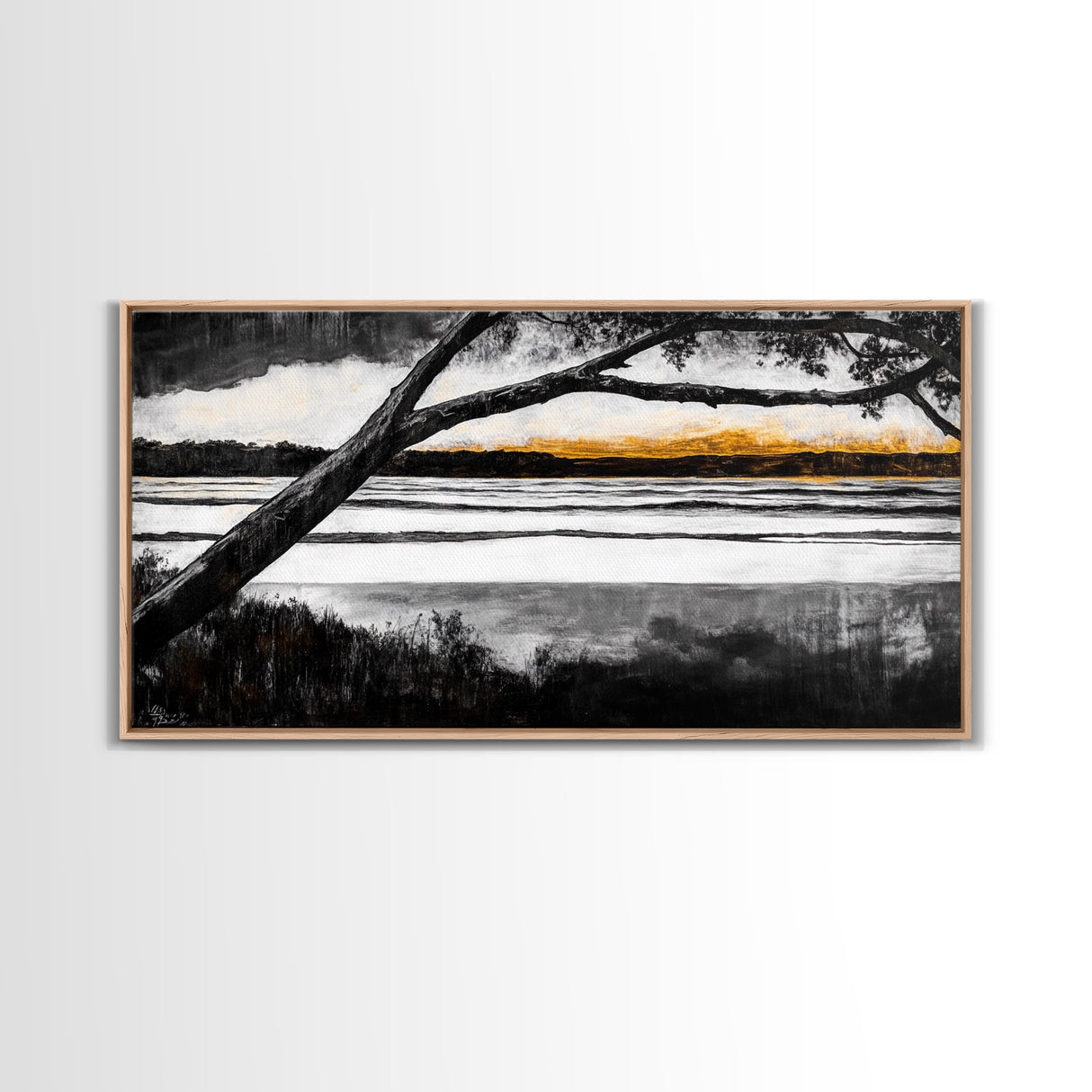 River Sunset, Golden Hour Reflection, Tranquil Waterscape, Moody Landscape Art, Nature Lover Gift, Canvas Print, Bedroom Wall Decor