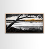 River Sunset, Golden Hour Reflection, Tranquil Waterscape, Moody Landscape Art, Nature Lover Gift, Canvas Print, Bedroom Wall Decor