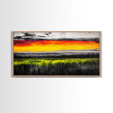 Sunset Meadow, Vibrant Sky Over Rolling Hills, Nature Landscape Painting, Bold Color Art, Canvas Print, Farmhouse Decor, Dining Room Art