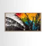 Tropical Palm Leaves, Sunset Art, Beach House Decor, Vibrant Coastal Painting, Island Vibes, Framed Canvas Print, Bedroom Wall Art