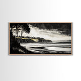 Black White, Coastal Cliffs, Seascape, Large Canvas Print, Ocean Wall Art, Modern Landscape, Minimalist Painting, Nautical Home Decor