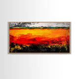 Fiery Horizon, Abstract Landscape, Modern Southwest Art, Bold Colorful Painting, Dramatic Wall Art, Living Room Art, Framed Canvas Print