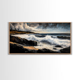 Stormy Waves, Dramatic Seascape, Moody Sky, Framed Canvas Print, Beach House Art, Living Room Wall Art, Modern Coastal Decor