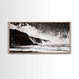 Cliffside Beach, Dramatic Seascape View, Framed Canvas Print, Black and White Art, Minimalist Decor, Bedroom Wall Art, Coastal Aesthetic