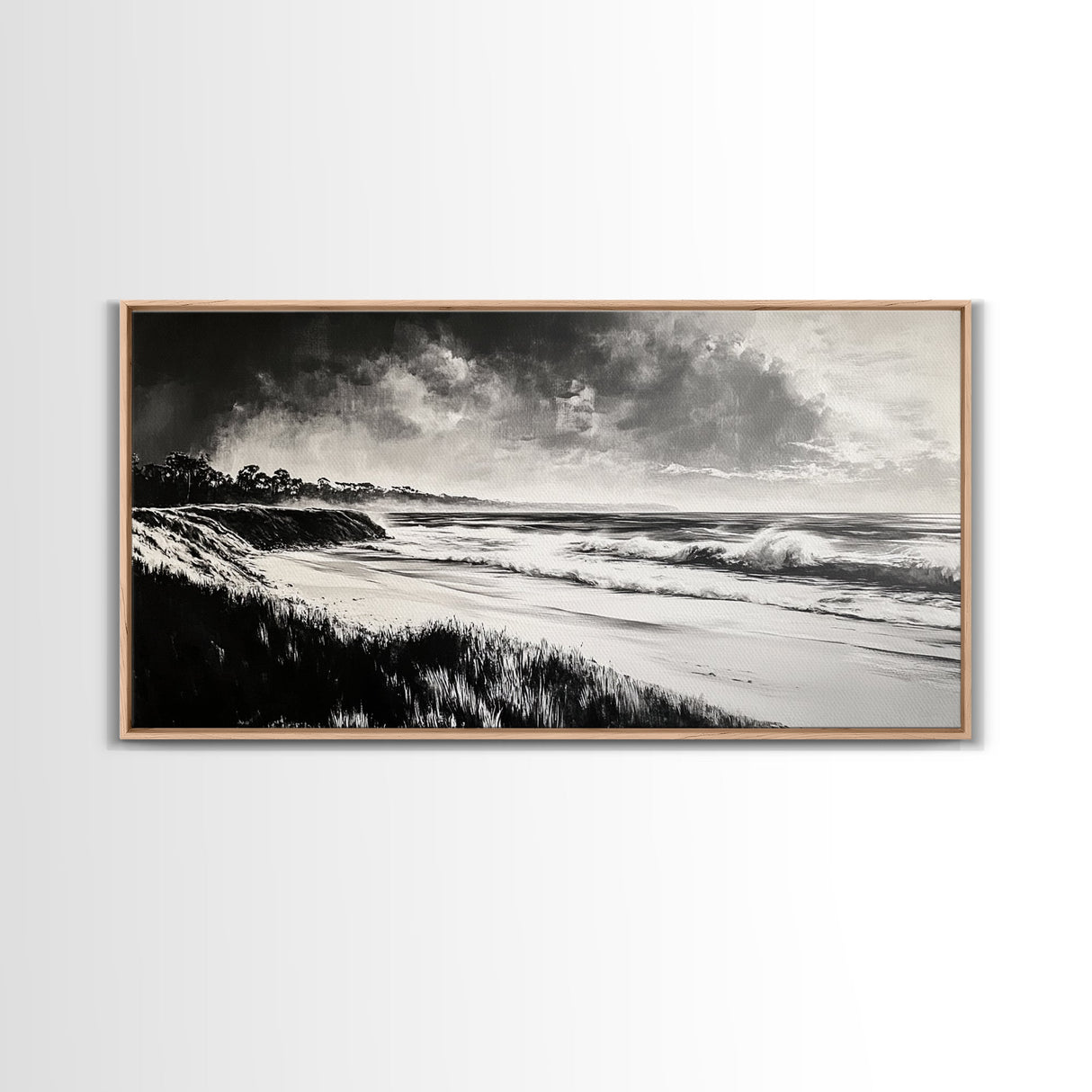 Stormy Ocean, Black and White Canvas Print, Coastal Wall Art, Dramatic Seascape Painting, Nautical Home Decor, Living Room Statement