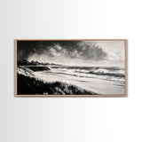 Stormy Ocean, Black and White Canvas Print, Coastal Wall Art, Dramatic Seascape Painting, Nautical Home Decor, Living Room Statement