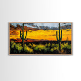 Desert Cactus, Western Sunset Art, Vibrant Landscape Canvas Print, Rustic Home Decor, Southwestern Wall Art, Office Art