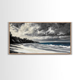 Moody Seascape, Stormy Ocean, Dramatic Sky, Beach Wall Art, Black and White Coastal Decor, Framed Canvas Print, Large Landscape Art