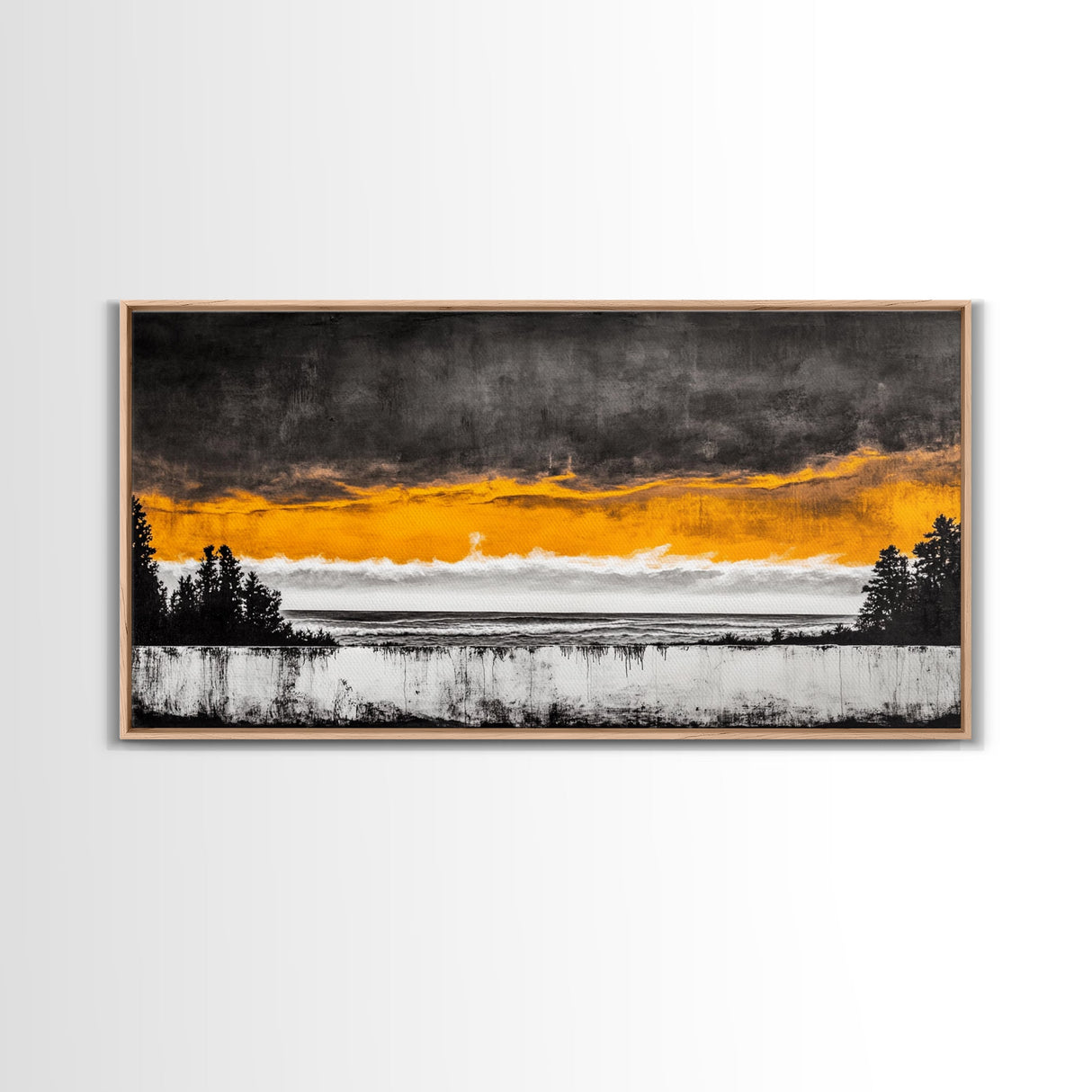 Sunset Over Ocean, Dramatic Sky, Coastal Landscape, Minimalist Wall Art, Beach Home Decor, Framed Canvas Print, Large Statement Art