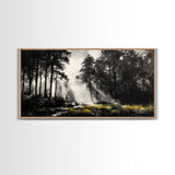 Misty Forest, Black and White, Nature Landscape, Framed Canvas Print, Tree Art, Moody Wall Decor, Rustic Cabin Art, Office Wall Art