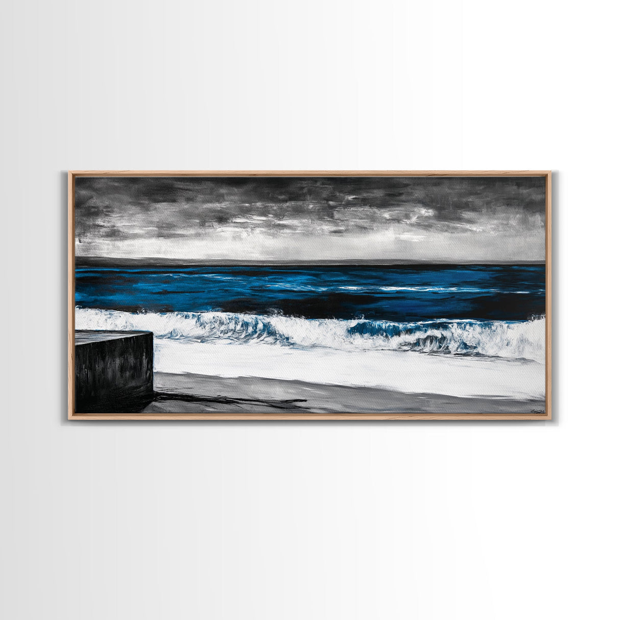 Ocean Waves, Moody, Blue, Coastal, Framed Canvas Print, Seascape Painting, Beach House Decor, Nautical Wall Art, Large Wall Art