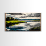 Serene River, Nature Landscape, Green Fields, Peaceful Wall Art, Modern Rustic Decor, Living Room Art, Scenic View, Canvas Print