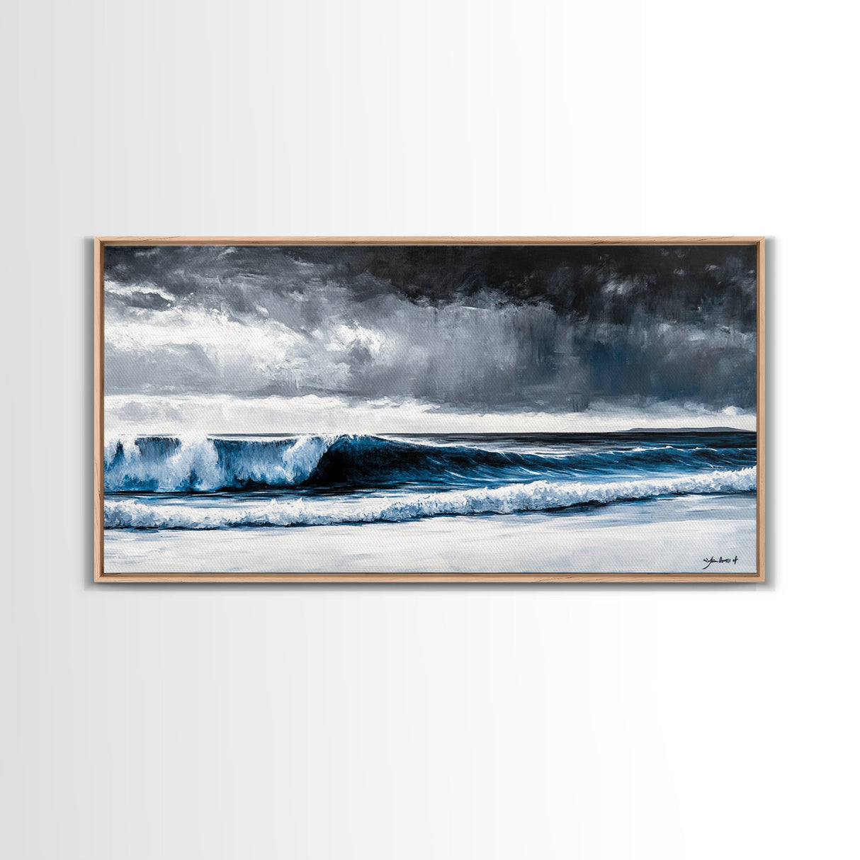 Stormy Ocean, Dramatic Seascape, Blue Waves, Coastal Decor, Moody Beach Art, Modern Wall Decor, Large Statement, Framed Canvas Print