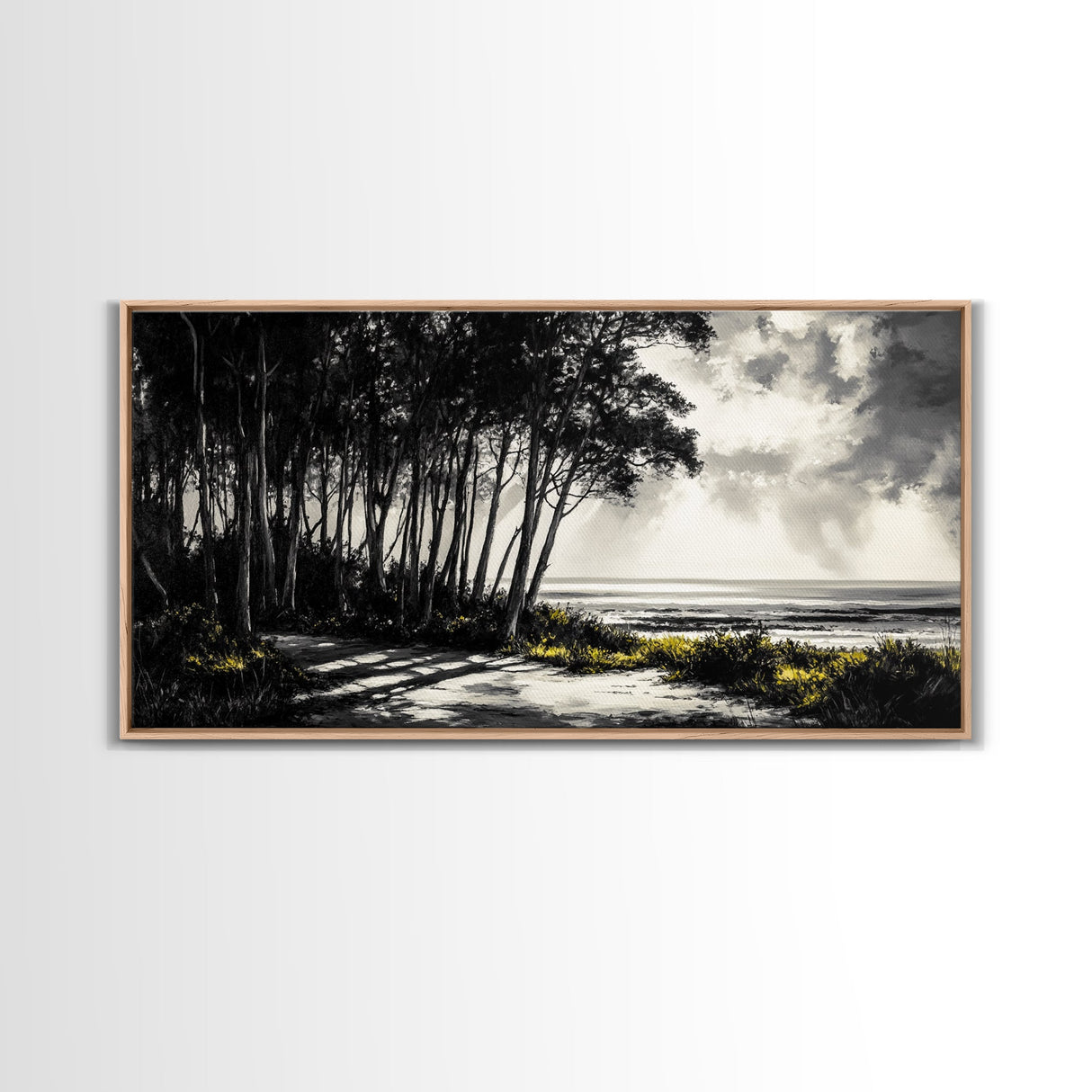 Forest Path, Coastal Landscape, Black and White Art, Tranquil Scene, Nature Wall Art, Minimalist Decor, Living Room, Canvas Print