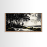 Forest Path, Coastal Landscape, Black and White Art, Tranquil Scene, Nature Wall Art, Minimalist Decor, Living Room, Canvas Print