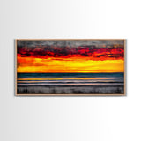 Sunset Beach, Ocean Art, Coastal Landscape, Modern Canvas Print, Boho Wall Art, Vibrant Seascape, Living Room Decor, Bold Art