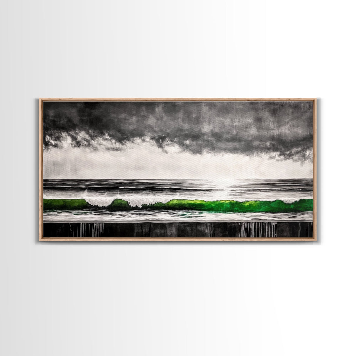 Green Wave, Stormy Ocean, Surreal Seascape, Canvas Print, Nautical Wall Art, Bathroom Wall Art, Contemporary Art Decor