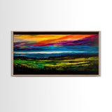 Mountain Sunset, Vibrant Colorful Sky, Nature Painting, Canvas Print, Boho Wall Art, Living Room Wall Art, Large Landscape Decor