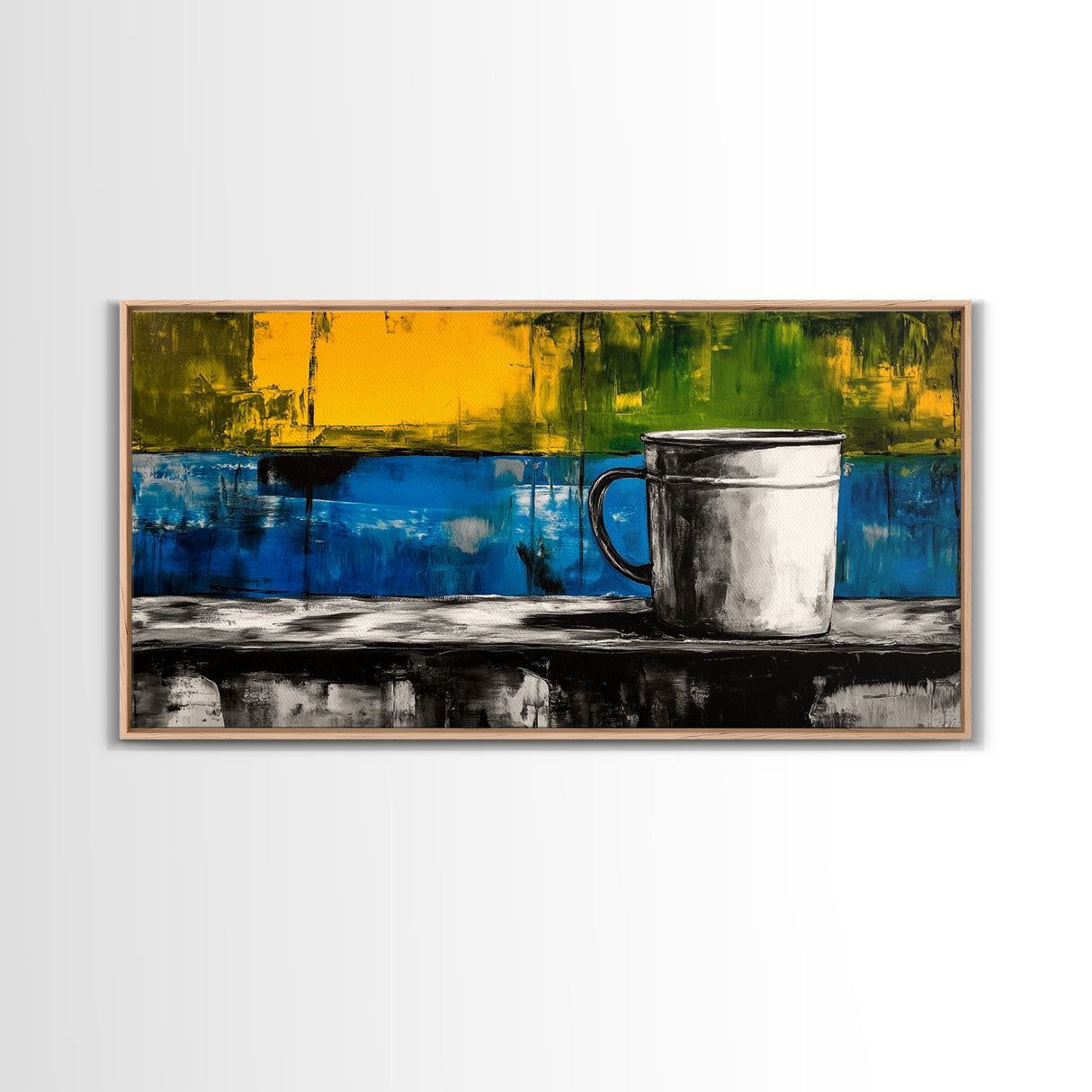 Abstract Mug Art, Colorful Kitchen Decor, Coffee Lover Gift, Modern Wall Art, Framed Canvas Print, Vibrant Home Accent