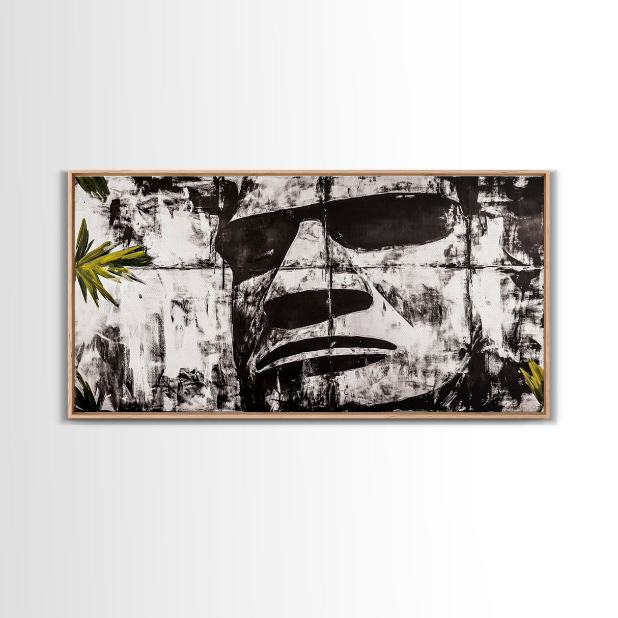 Monochrome Face Art, Edgy Black White Painting, Street Art Print, Urban Loft Decor, Framed Canvas Print, Unique Statement Piece