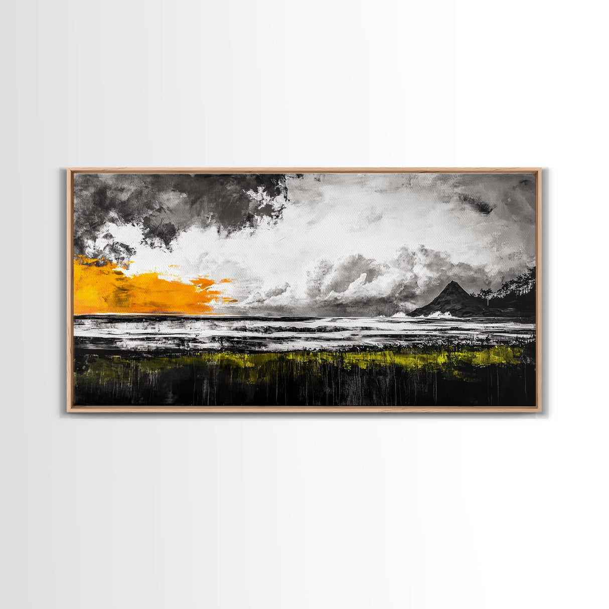Sunset Seascape, Coastal Wall Art, Modern Beach Decor, Ocean Painting, Large Framed Canvas Print, Living Room Art, Minimalist Art