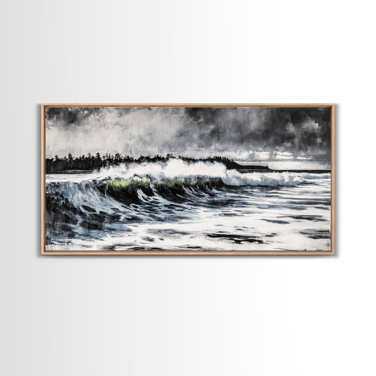 Ocean Wave, Coastal Art, Large Wall Art, Black and White Painting, Abstract Seascape, Living Room Decor, Framed Canvas Print, Beach House