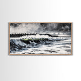 Ocean Wave, Coastal Art, Large Wall Art, Black and White Painting, Abstract Seascape, Living Room Decor, Framed Canvas Print, Beach House