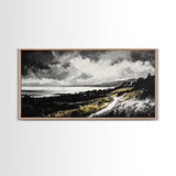 Golden Field, Pathway Landscape, Black and White Art, Moody Sky, Scenic Wall Decor, Office Wall Art, Canvas Print, Minimalist Nature