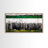 Rustic Fence, Green Landscape, Modern Country Art, Black and White with Color, Nature Inspired, Farmhouse Decor, Serene View, Canvas Print
