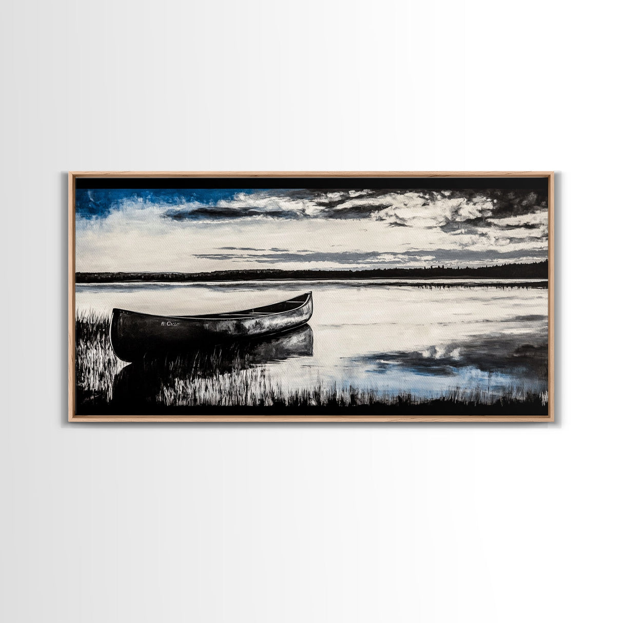 Still Water, Black and White Art, Reflection Canvas Print, Lake Scene Wall Art, Nature Decor, Peaceful Home Art, Framed Canvas Print